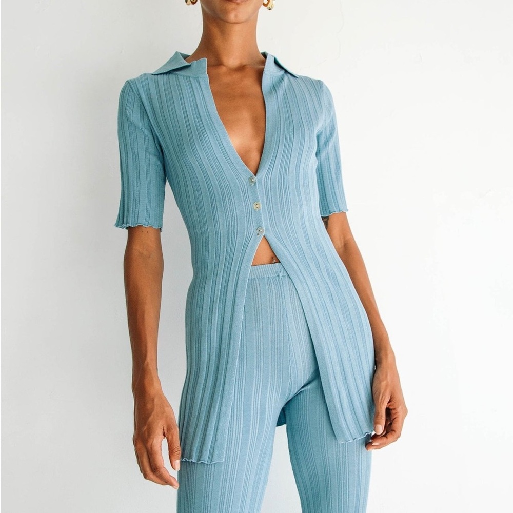 The Line by K Blue Ribbed Top & Pants Set